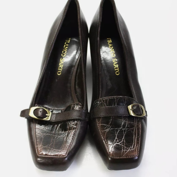 FRANCO SARTO LEATHER SQUARE TOE BLOCK HEEL sandals - Picture 2 of 5